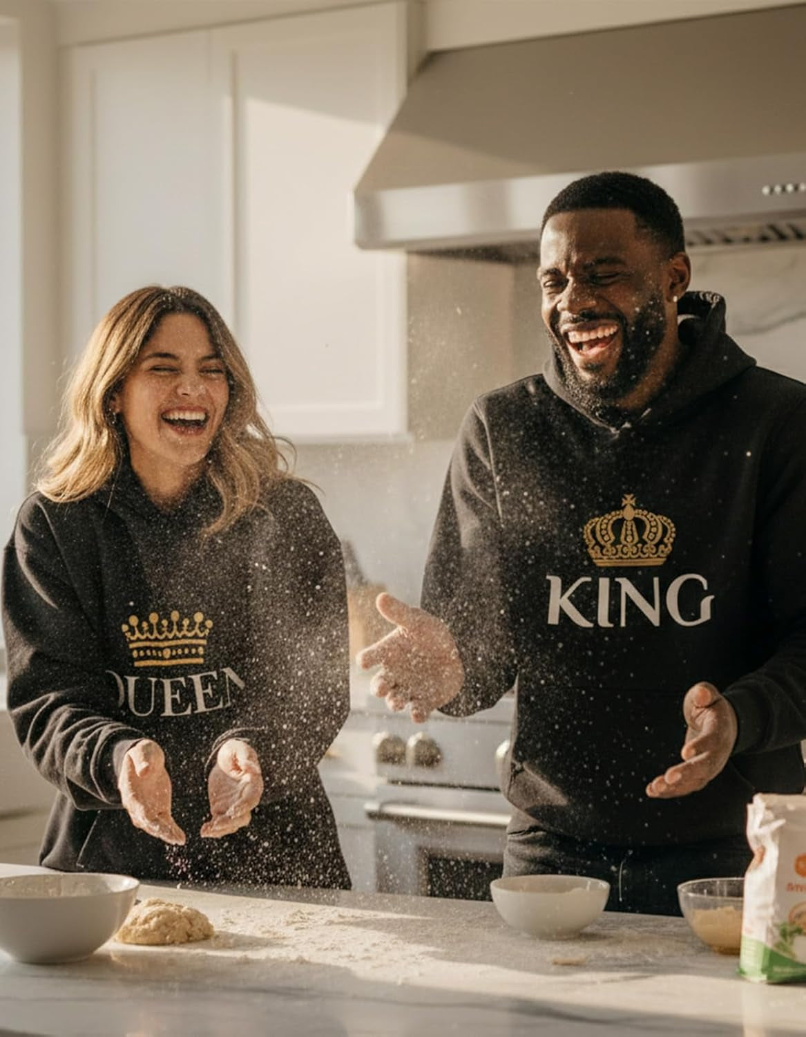 Tstars King & Queen Matching Couple Hoodie Set - His and Hers Pullover Hoodies - Ideal Valentine's Day Gift for Couples