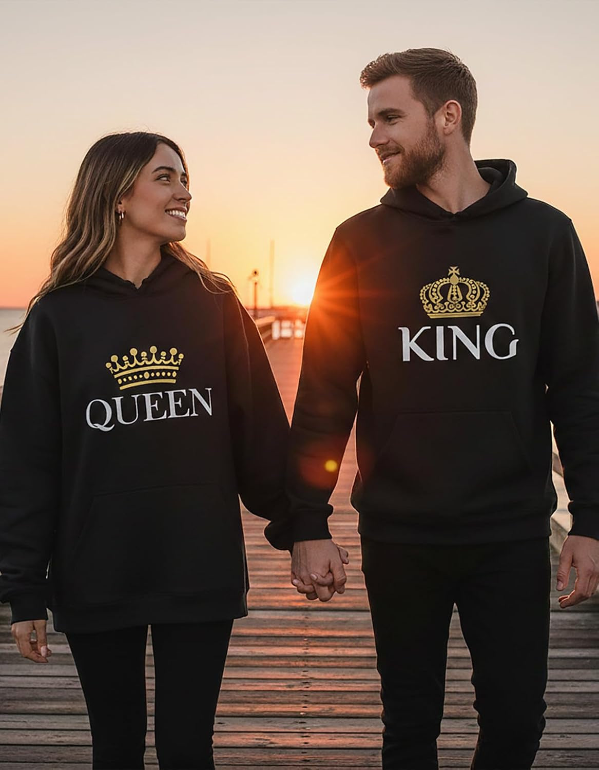 Tstars King & Queen Matching Couple Hoodie Set - His and Hers Pullover Hoodies - Ideal Valentine's Day Gift for Couples