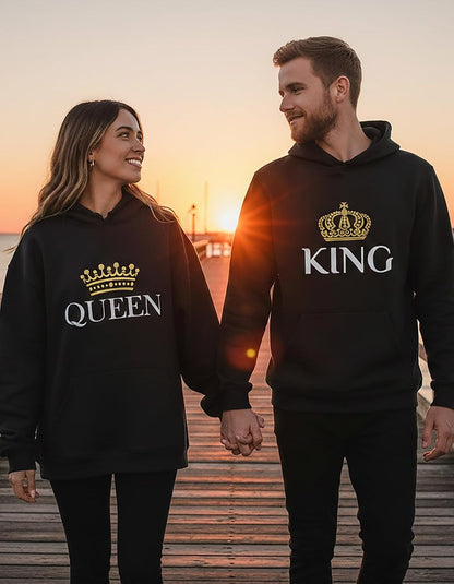Tstars King & Queen Matching Couple Hoodie Set - His and Hers Pullover Hoodies - Ideal Valentine's Day Gift for Couples