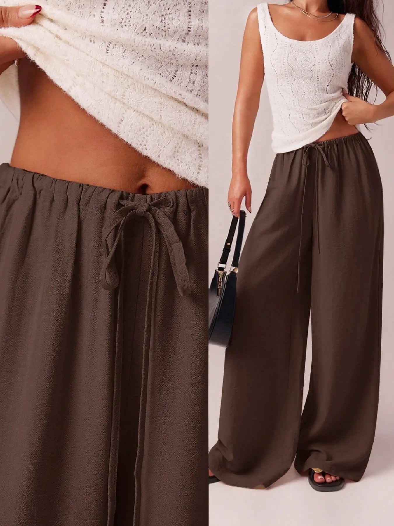 Women's Solid Pocket Wide Leg Trousers - Casual and Comfortable Pants for Beach Vacations and Year-Round Wear
