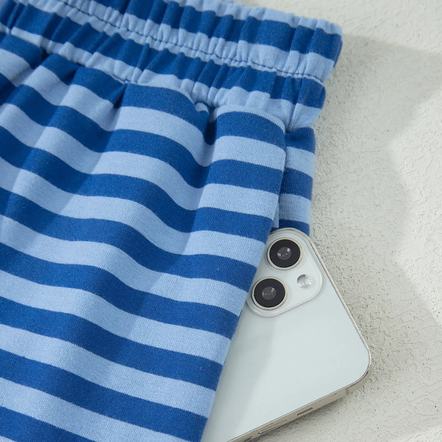 Asvivid Women's Striped Ribbed Cotton Two-Piece Summer Set with Chest Patch Detail - Casual and Breathable Fashion Top and Shorts