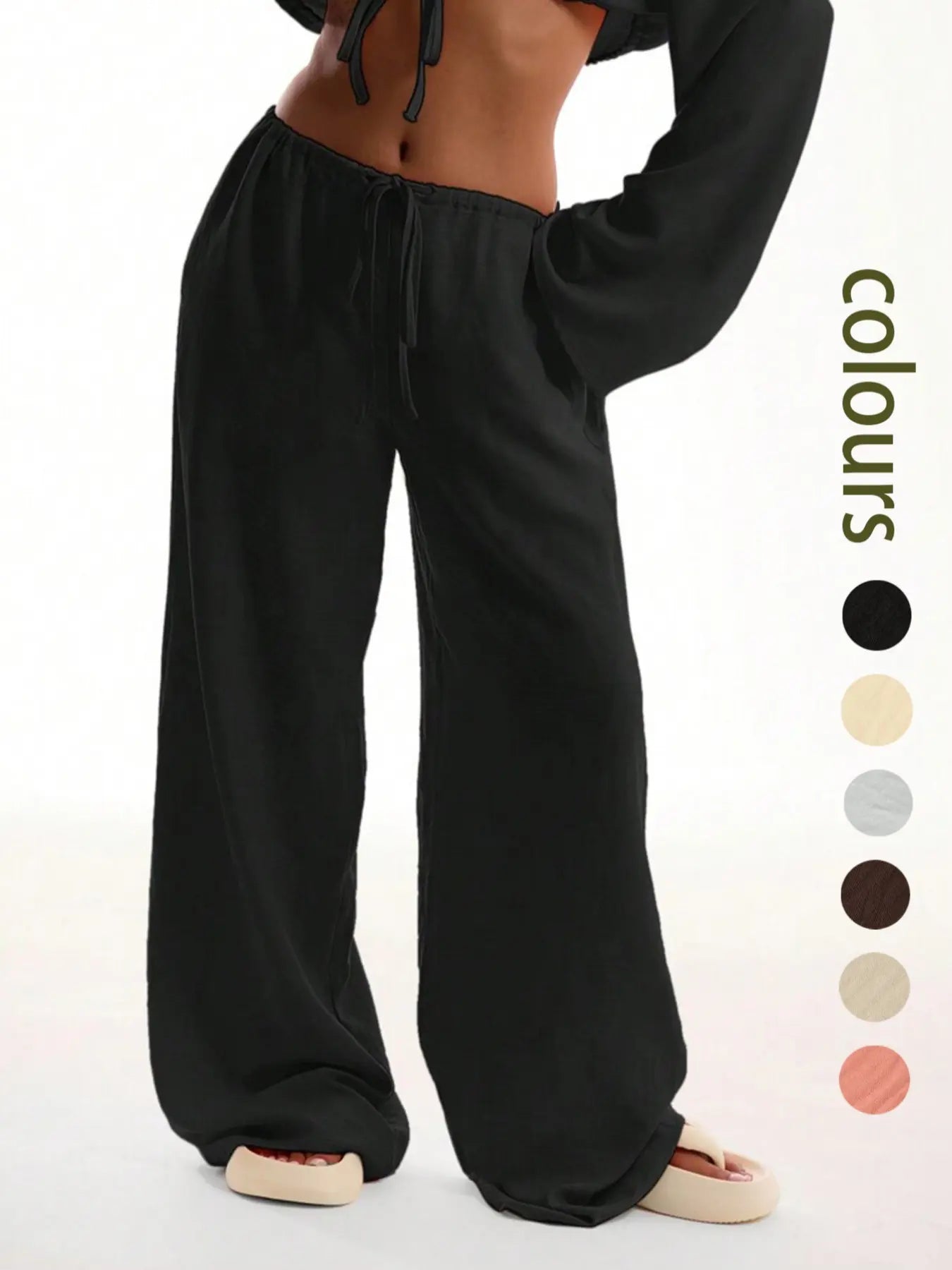 Women's Solid Pocket Wide Leg Trousers - Casual and Comfortable Pants for Beach Vacations and Year-Round Wear