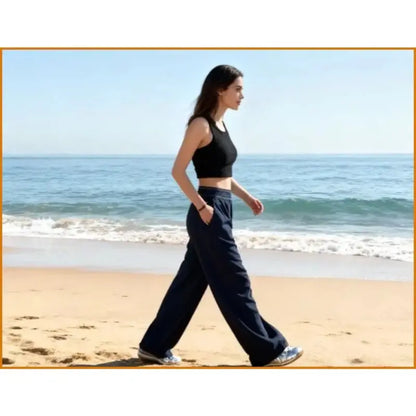 Women'S Elastic High-Waisted Wide Leg Pants - American Retro Loose Straight Lightweight Quick-Dry Breathable Casual Everyday Chic Bottoms