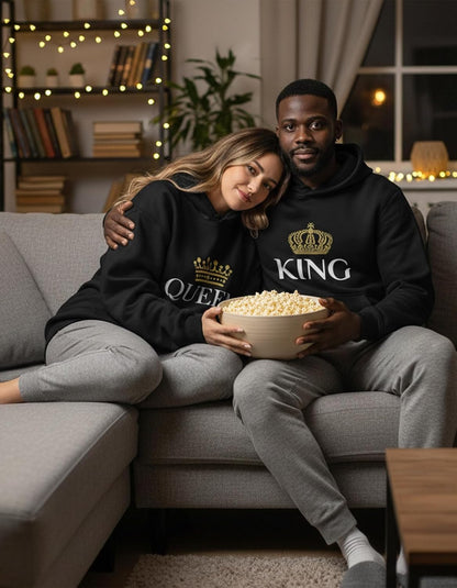 Tstars King & Queen Matching Couple Hoodie Set - His and Hers Pullover Hoodies - Ideal Valentine's Day Gift for Couples