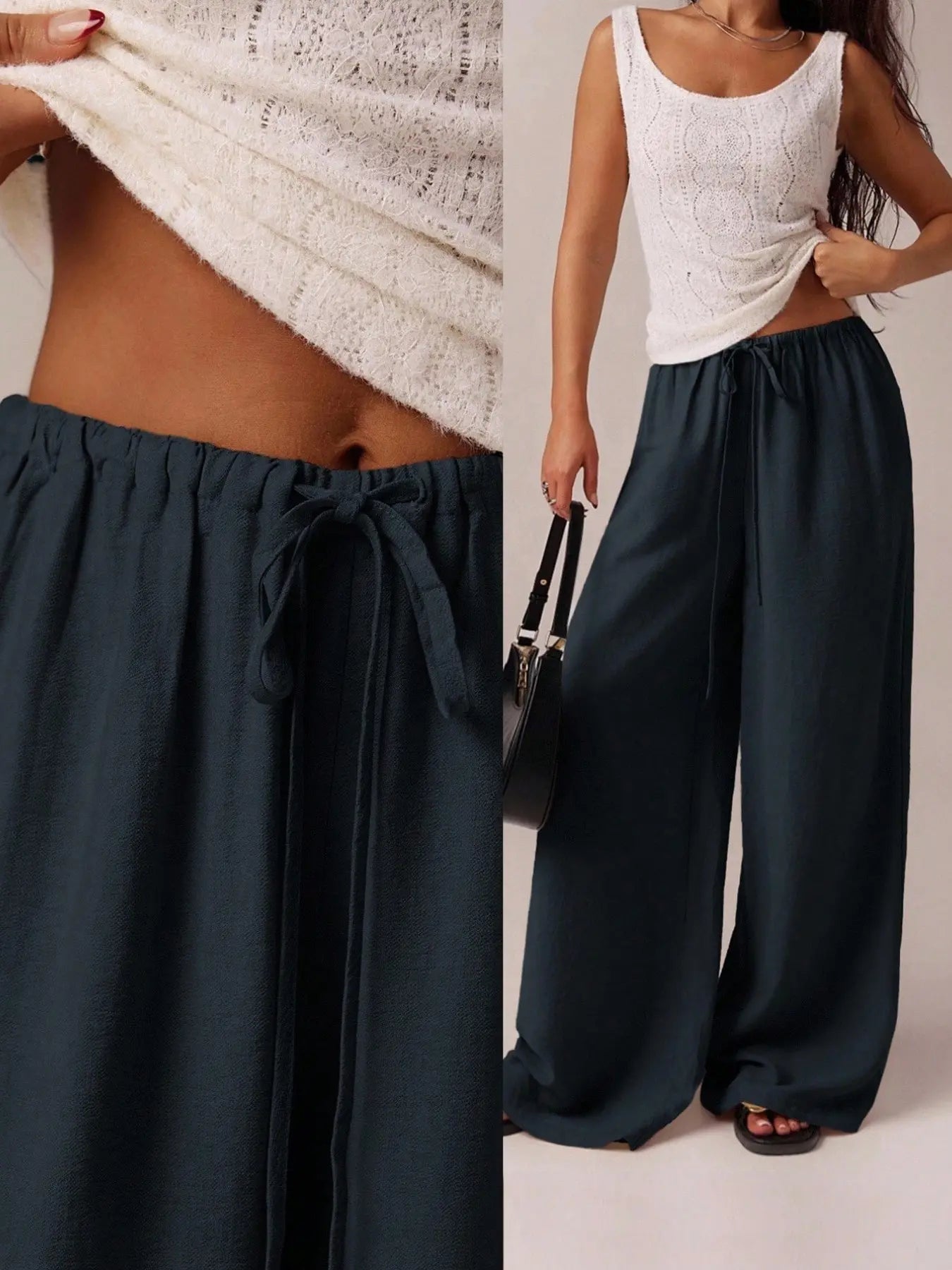 Women's Solid Pocket Wide Leg Trousers - Casual and Comfortable Pants for Beach Vacations and Year-Round Wear