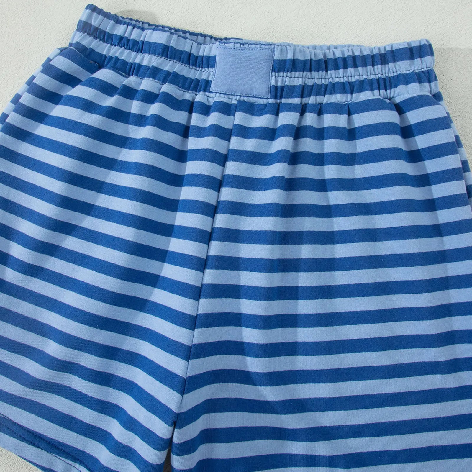 Asvivid Women's Striped Ribbed Cotton Two-Piece Summer Set with Chest Patch Detail - Casual and Breathable Fashion Top and Shorts