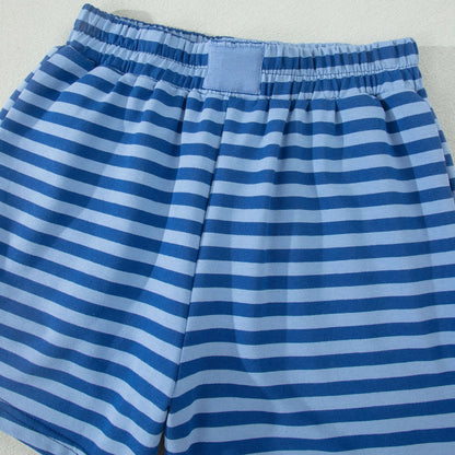 Asvivid Women's Striped Ribbed Cotton Two-Piece Summer Set with Chest Patch Detail - Casual and Breathable Fashion Top and Shorts