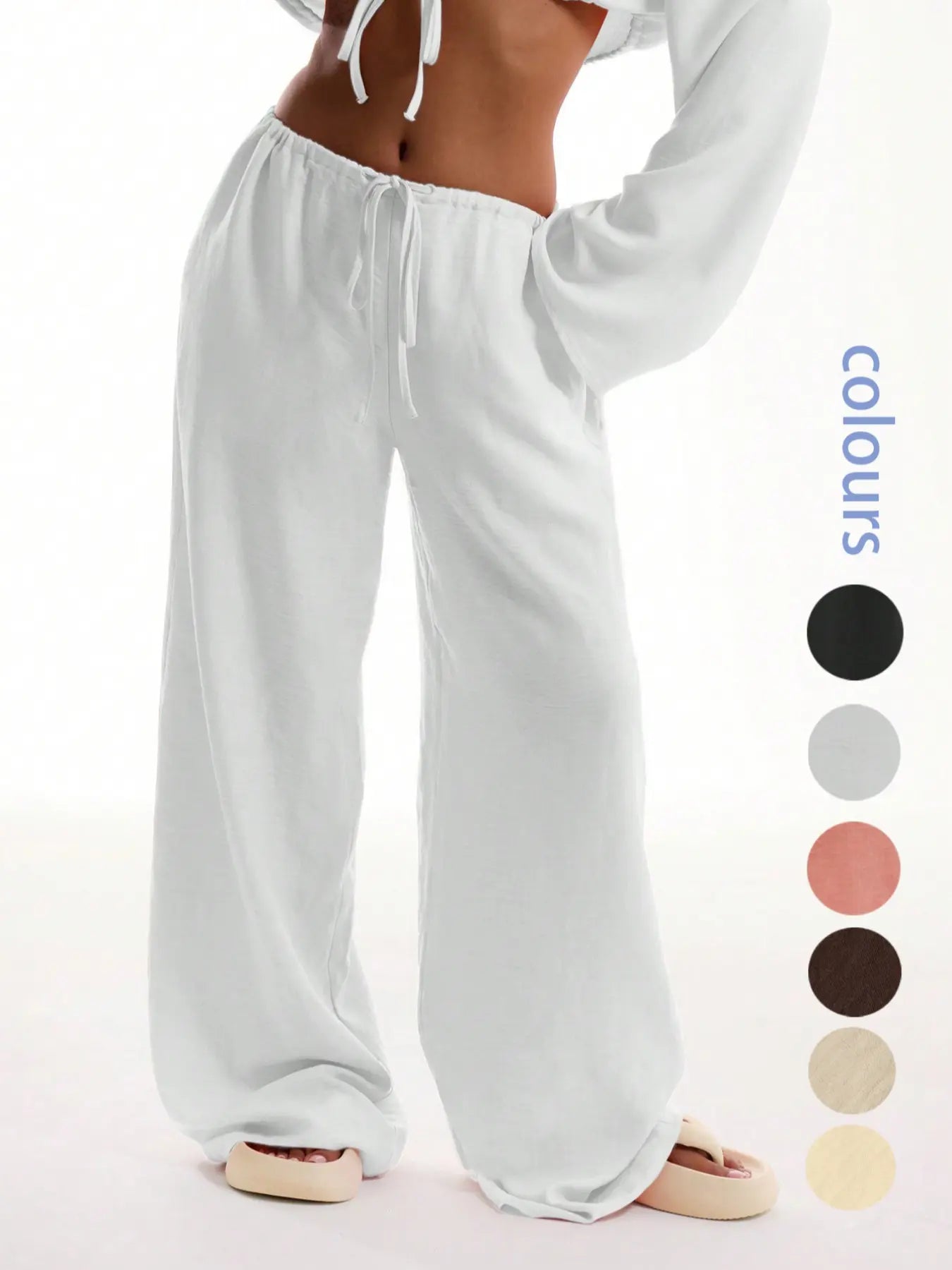 Women's Solid Pocket Wide Leg Trousers - Casual and Comfortable Pants for Beach Vacations and Year-Round Wear