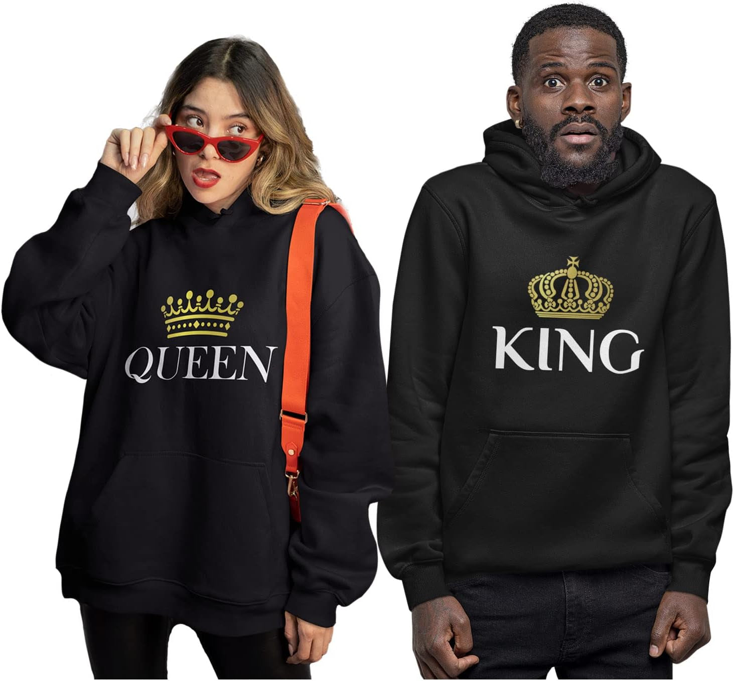 Tstars King & Queen Matching Couple Hoodie Set - His and Hers Pullover Hoodies - Ideal Valentine's Day Gift for Couples