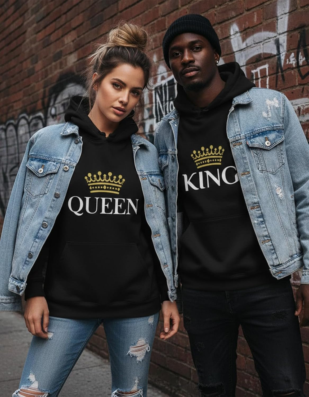 Tstars King & Queen Matching Couple Hoodie Set - His and Hers Pullover Hoodies - Ideal Valentine's Day Gift for Couples