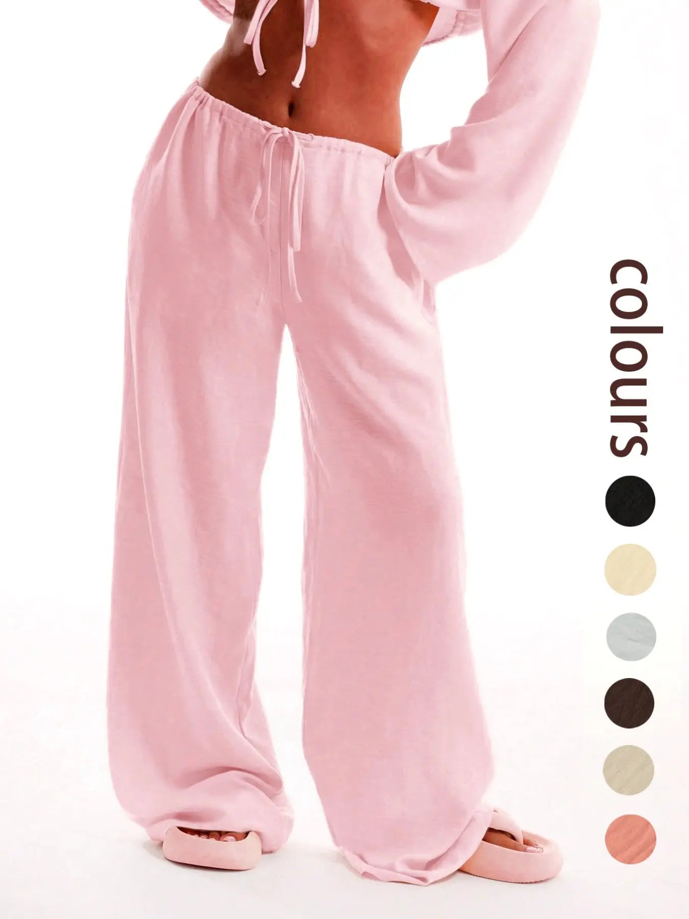 Women's Solid Pocket Wide Leg Trousers - Casual and Comfortable Pants for Beach Vacations and Year-Round Wear