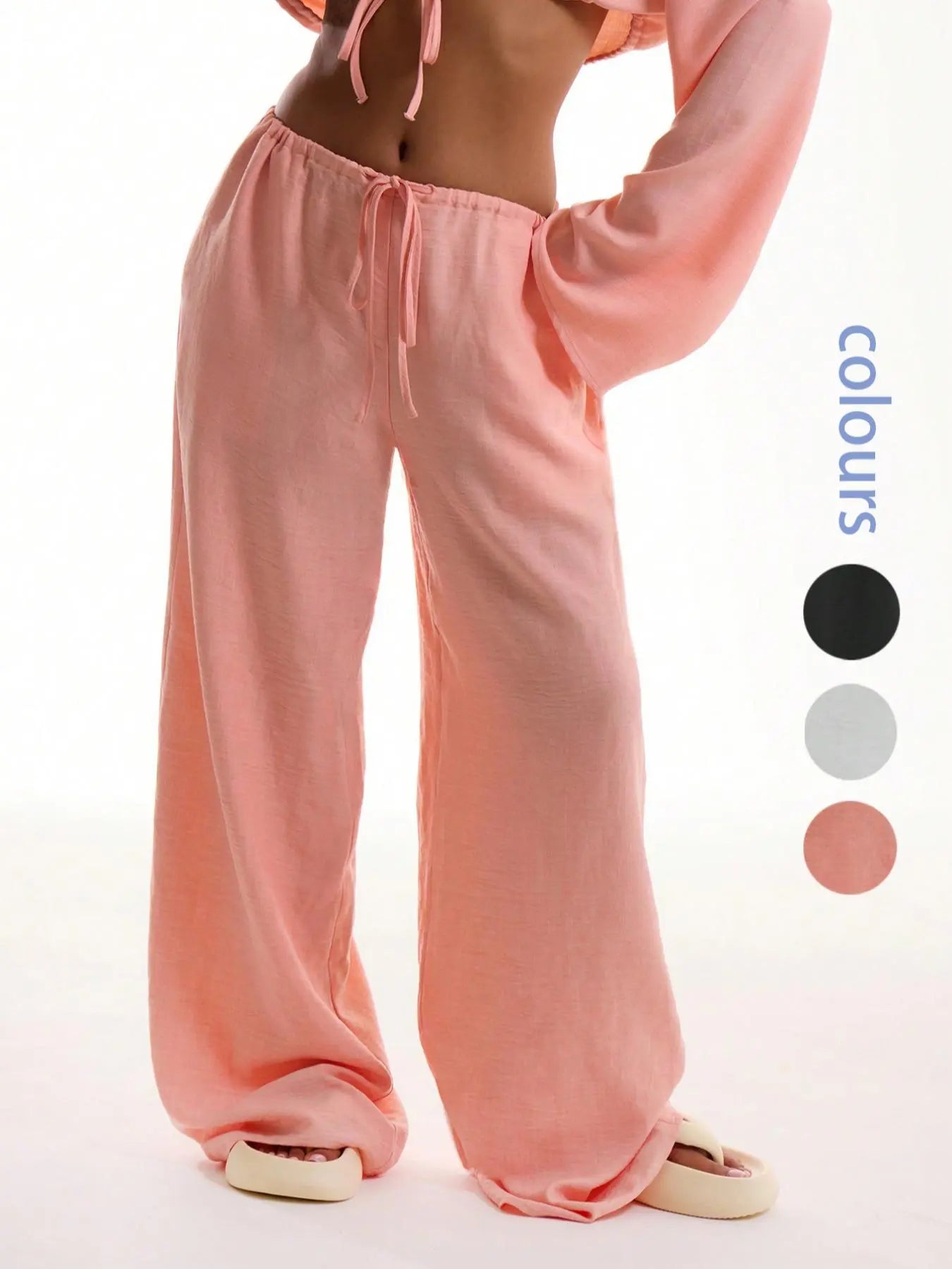 Women's Solid Pocket Wide Leg Trousers - Casual and Comfortable Pants for Beach Vacations and Year-Round Wear