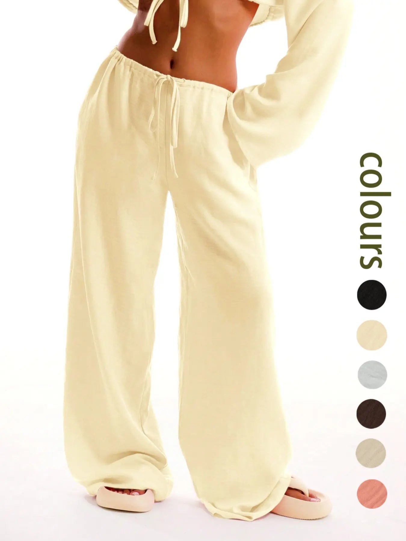 Women's Solid Pocket Wide Leg Trousers - Casual and Comfortable Pants for Beach Vacations and Year-Round Wear