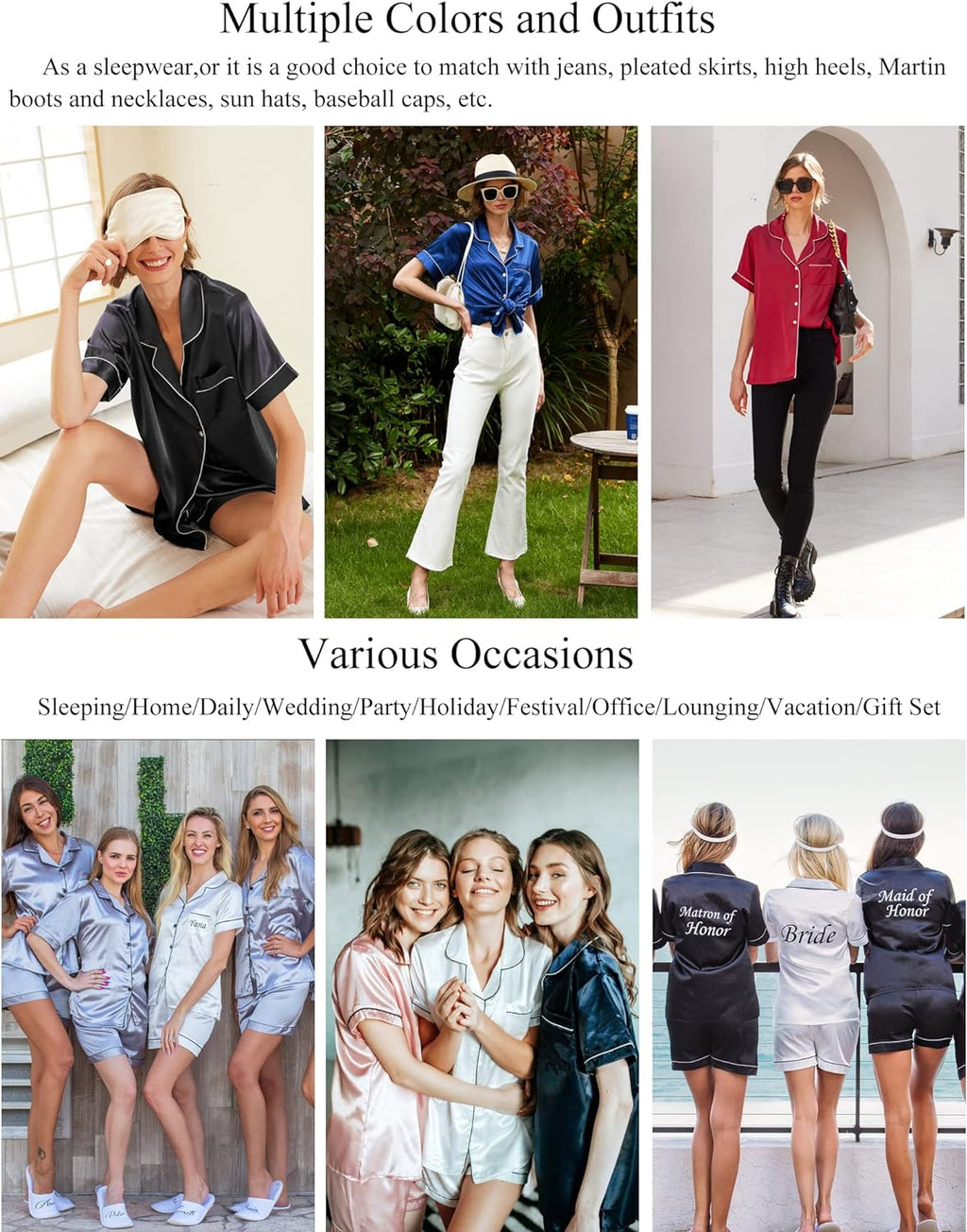 Pajamas for Women Set Silk Satin Pjs Button down Sleepwear Summer Loungewear Top and Shorts Lounge 