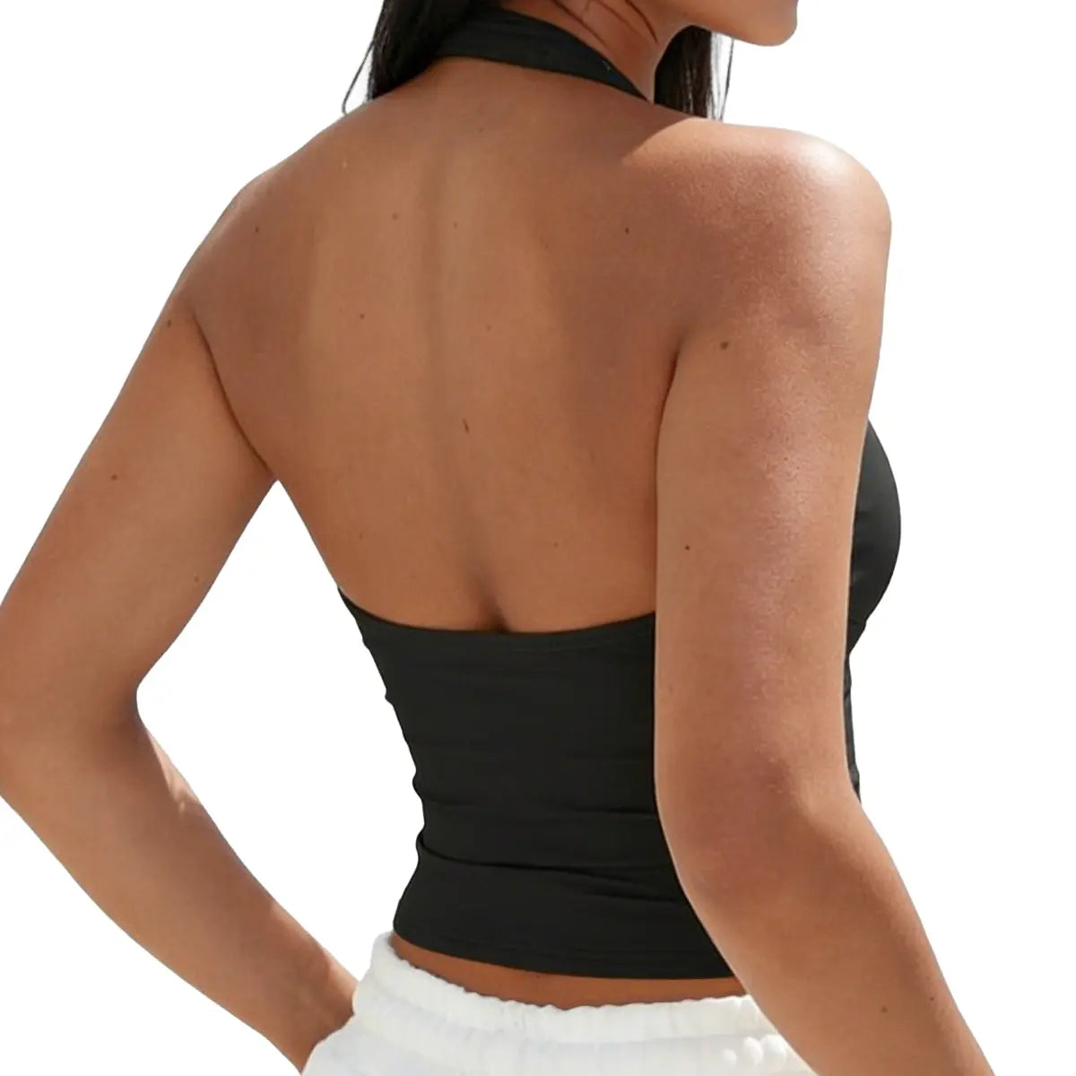 ETCYY Women's Deep V Neck Halter Crop Top - Black Slim Fit Workout Tank, Breathable Sports Camisole for Yoga, Gym, and Casual Wear